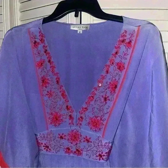 Megan Park England Silk Dress Womens Size 2 Intricate Beading Detail - Picture 2 of 5